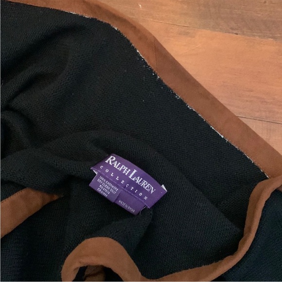 Ralph Lauren Purple Label Cashmere Shawl Black & Brown Lambskin Trim - Picture 12 of 12